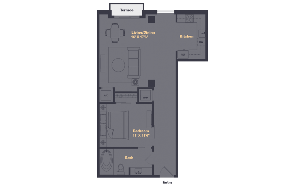 A3 - Renovated - 1 bedroom floorplan layout with 1 bath and 778 square feet.